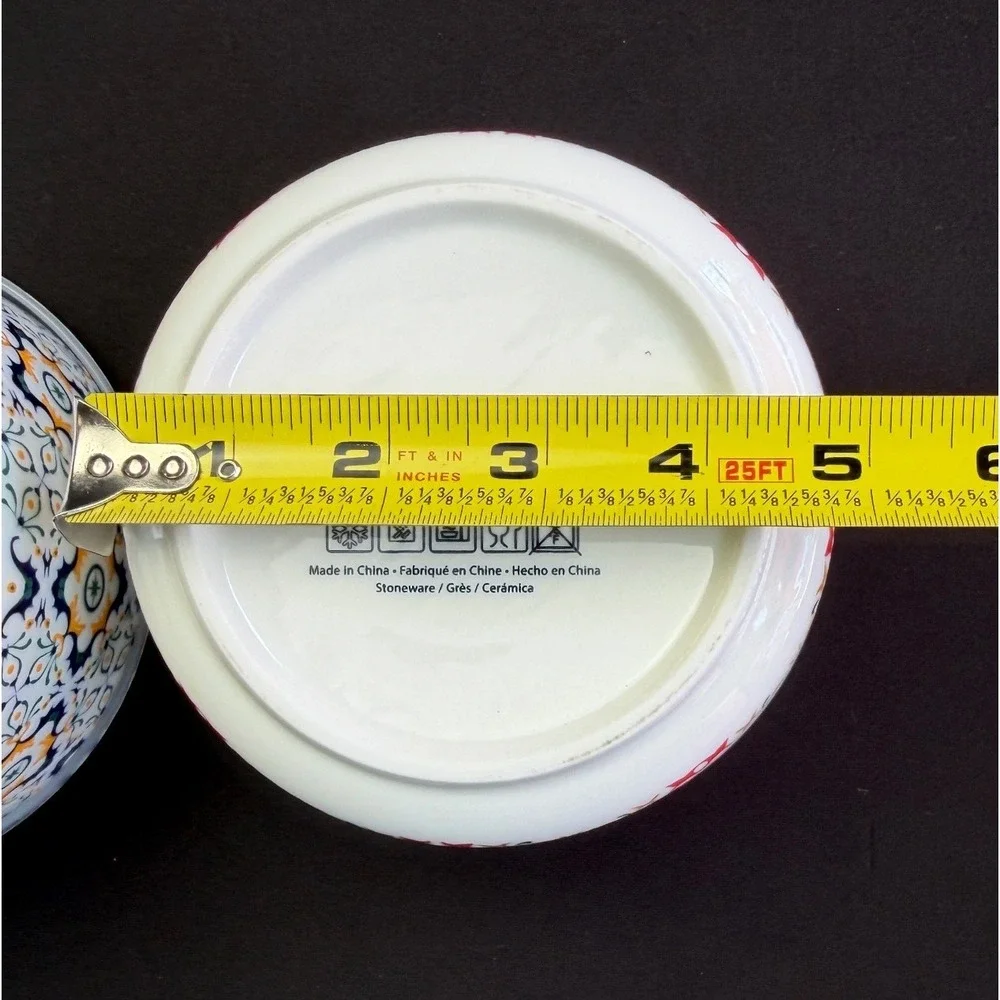 2 Signature Housewares Stoneware Storage Bowls Vented Lids Boho Mediterranean